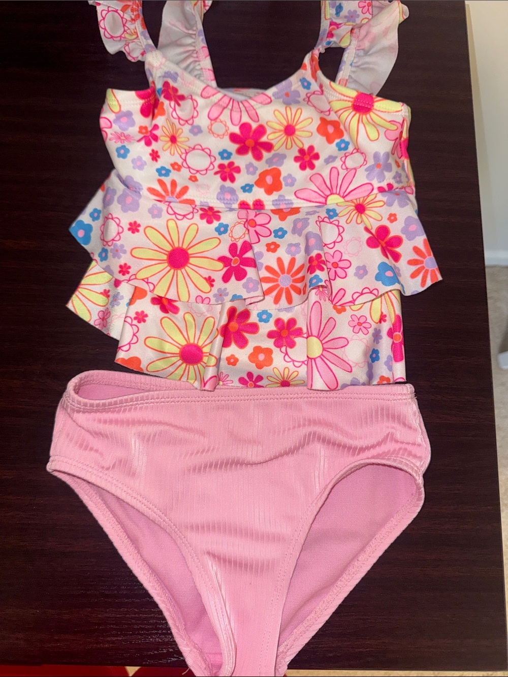 wonder nation Pink Floral Ruffle Two-Piece Swim Set